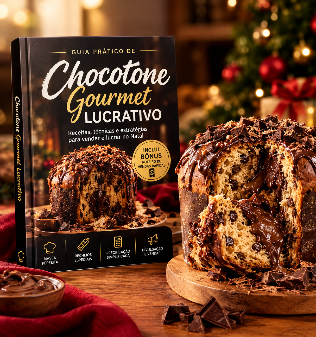 Guia Chocotone Gourmet Lucrativo, com chocotone recheado e receitas para vender no Natal